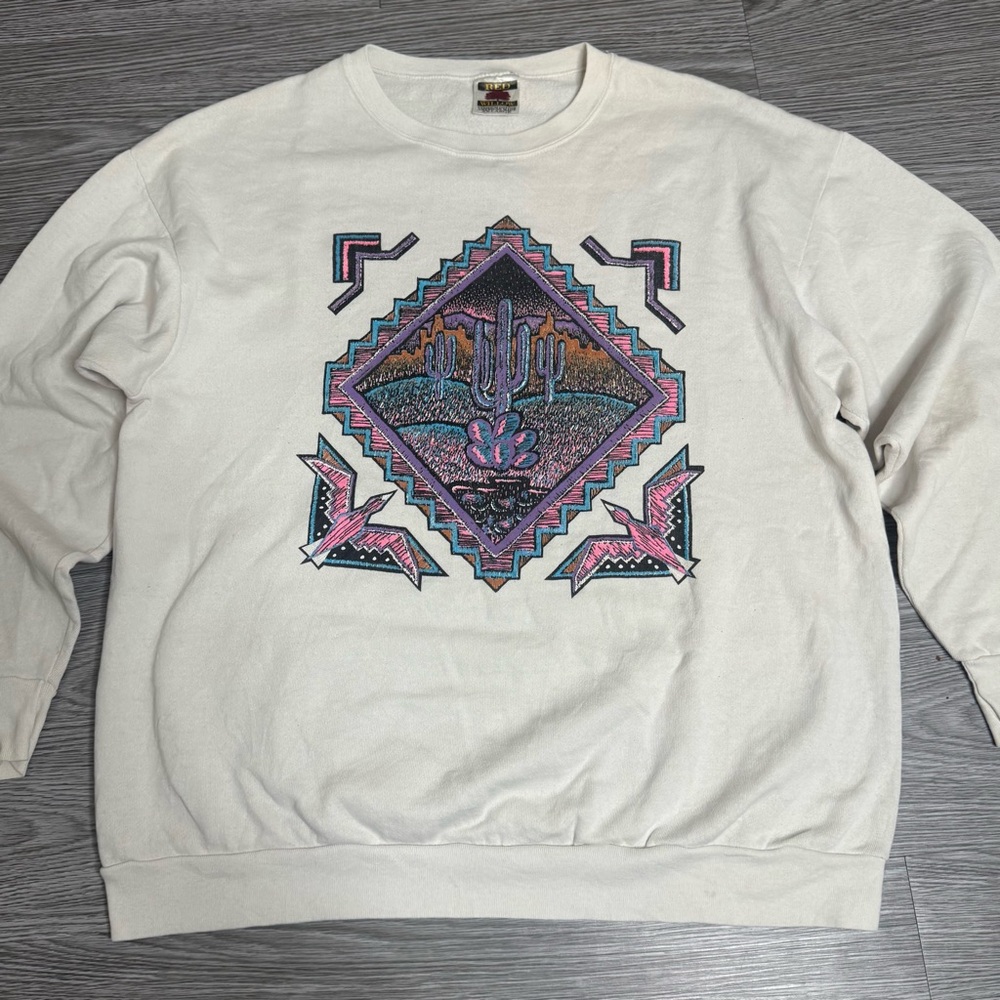 Vintage 90s Arizona Desert Aztec Tribal Southwest Cactus X Thunderbird Sz XXL